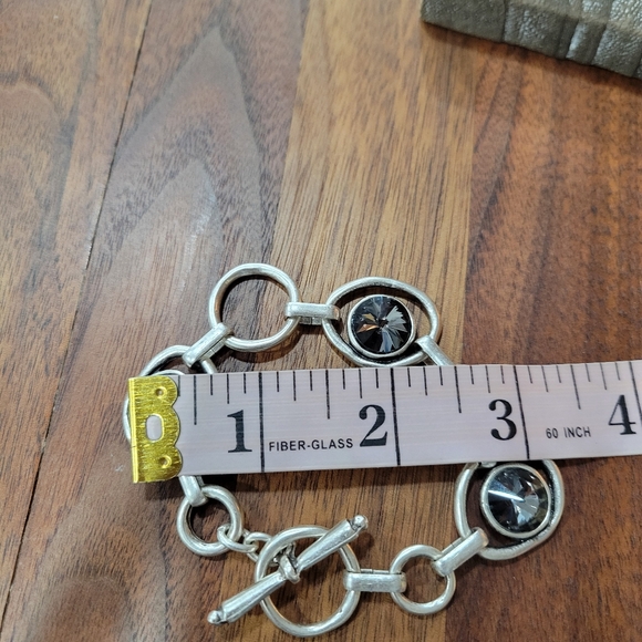 Silver Pewter Colored Circle Bracelet with Gray Charcoal Crystals - Picture 8 of 9